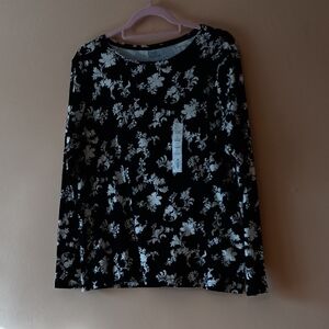 Floral Black and White Women's Top, Sz L